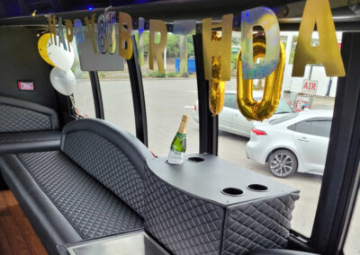 Decorated party bus for birthday celebration